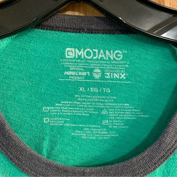 Vtg Official Mojang Minecraft Jinx 3/4 Sleeve Jersey T-Shirt Youth XL Green Gray - Picture 2 of 5